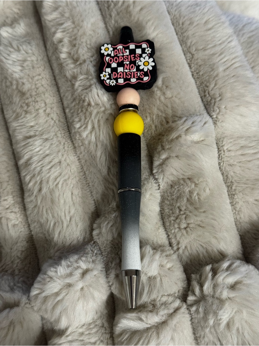 Stylish Black & White Gradient Pen with Pink & Yellow Accents